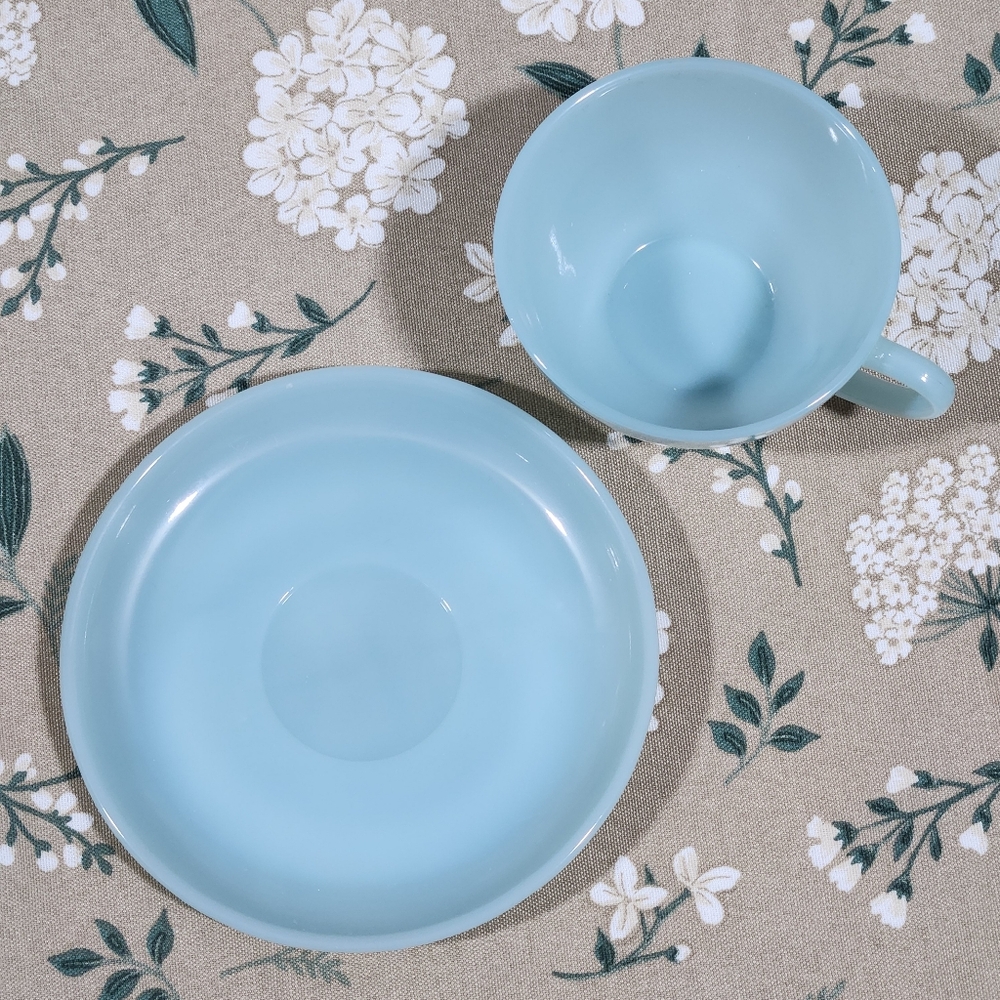 Fire King Blue Delphite Tea Cup and Saucer Set Vintage Anchor Hocking Turquoise - Picture 6 of 11
